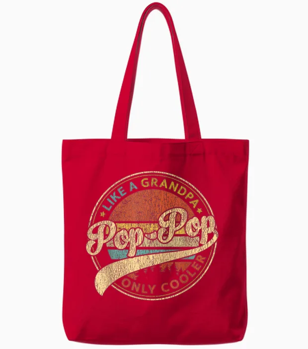 Pop Pop Like a Grandpa Only Cooler Retro Pop-Pop Fathers Day Tote Bags in Red