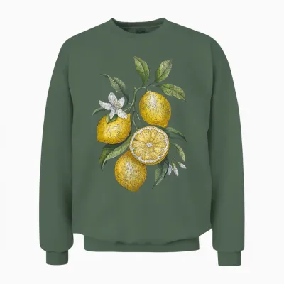 Citrus Vibes Vintage Lemon Unisex Sweatshirt - Military Green