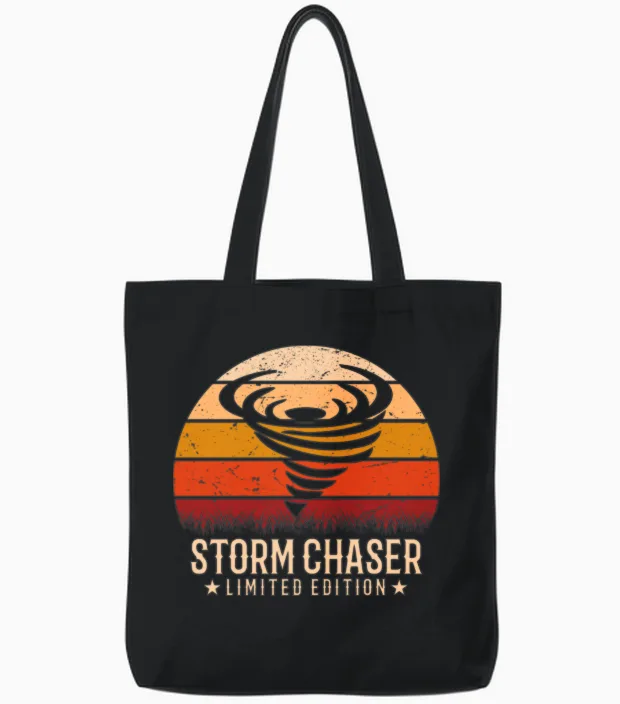 Retro Tornado Twister Hurricane Lover Tote Bags in Black
