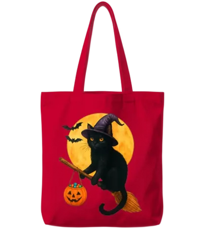 Cat Witch Hat Pumpkin Halloween Tote Bags - Red