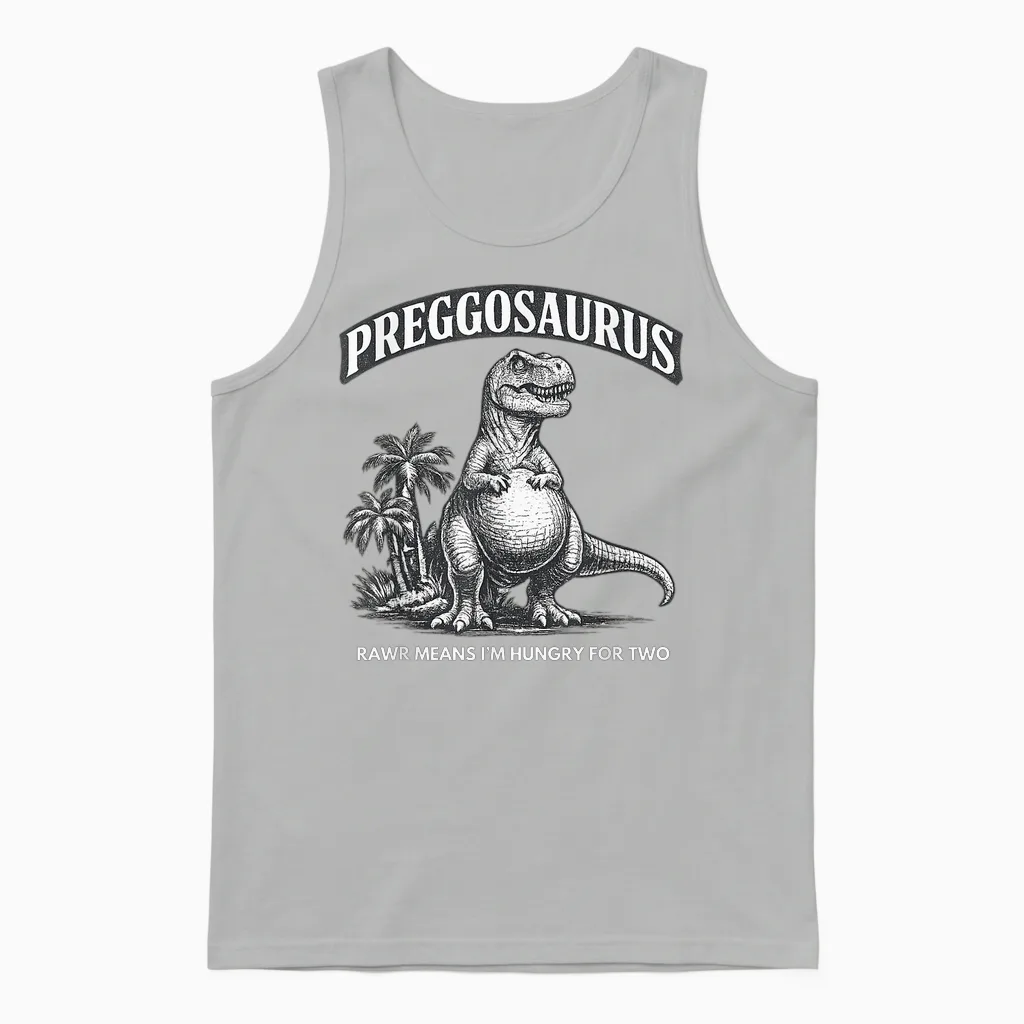 Preggosaurus Lustig Schwangere Dinosaurier Meme Schwangerschaft Raunchy Unisex Tank Top in Ash