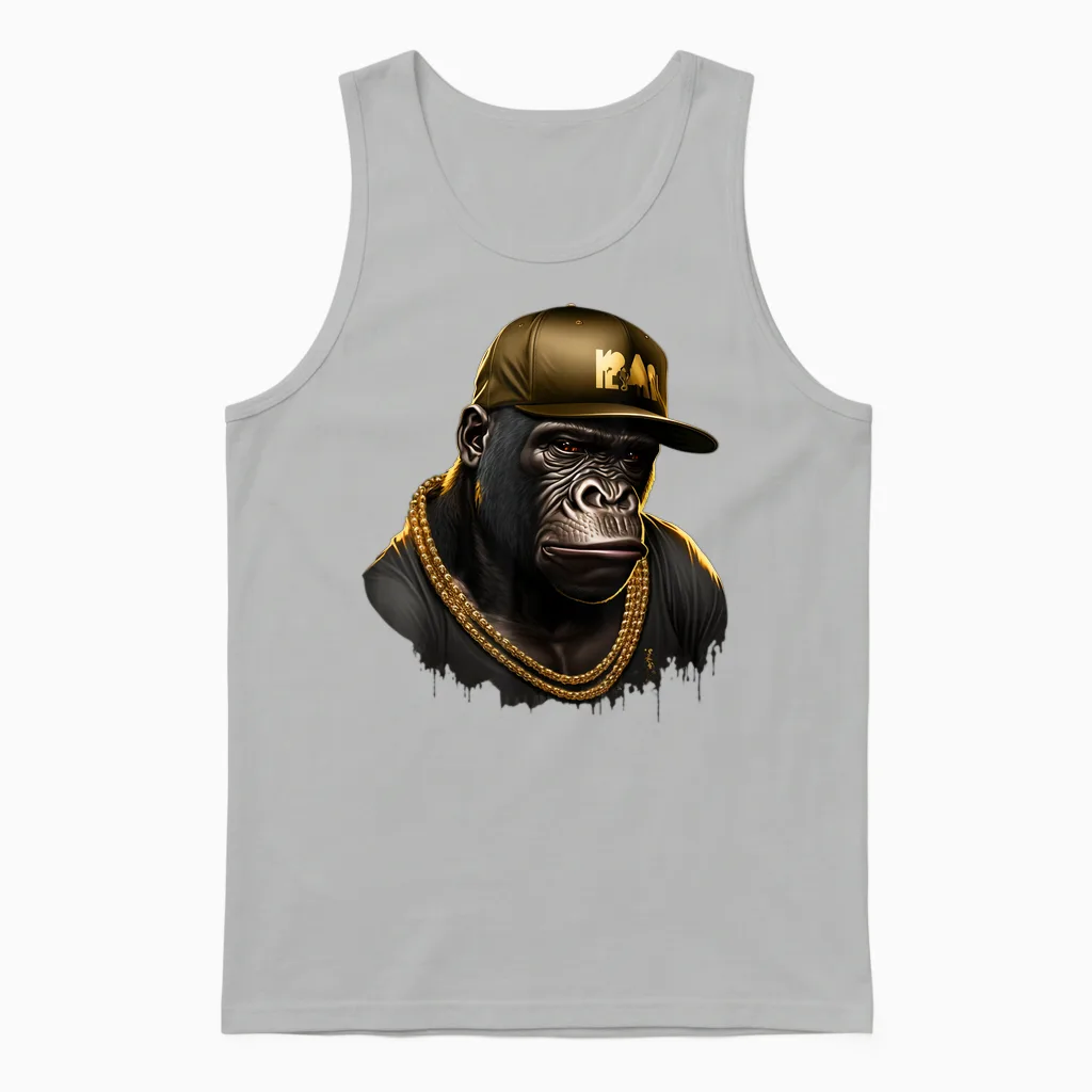 Cool Gorilla Rapper Hip Hop Gangster T-Shirt, Black Unisex Tank Top in Ash