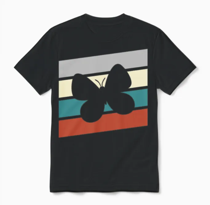 Butterfly Retro Unisex T-Shirt in Black