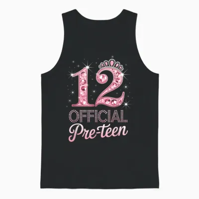 12 Official Pre-Teen Pink Crown Happy 12th Birthday for Girl Unisex Tank Top - Black