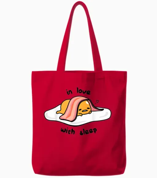 Gudetama in Love with Sleep Tote Bags in Red