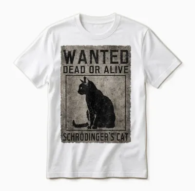 Schrödingers Cat Wanted Dead Alive Cat Physics T-Shirt, Black Unisex T-Shirt - White