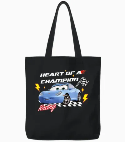 Cars Sally Heart of Champion Valentine T-Shirt, White, S Tote Bags - Black
