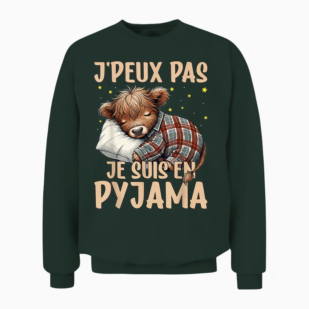 J'peux Pas Je Suis En Pyjama, Highland Cow Nightgown Unisex Sweatshirt in Forest