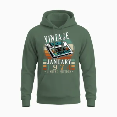 January 1974 Vintage Birthday Present Unisex Hoodie - Military Green