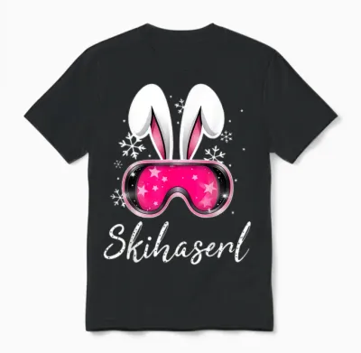 Skihaserl Aprés Ski Rabbit X Funny Ski Bunny Drawing T-Shirt, Black Unisex T-Shirt - Black