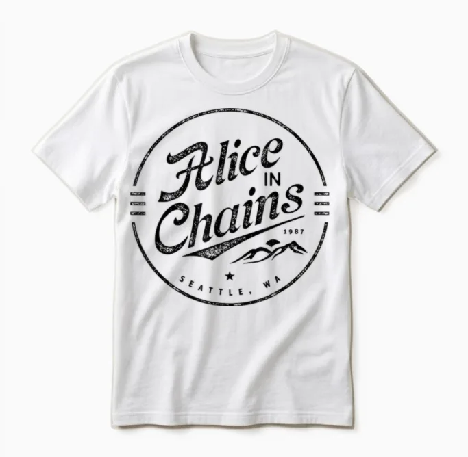 Alice in Chains Logo T-Shirt, Gray, S Unisex T-Shirt in White