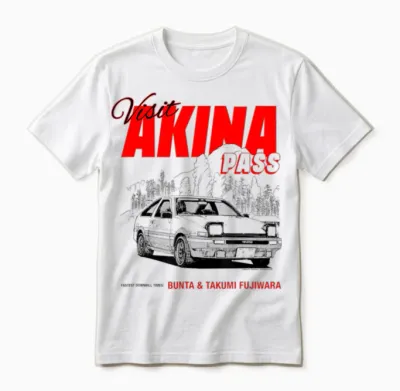 Initial D Visit Akina Pass Illustrated Postcard Racing Manga Unisex T-Shirt - White