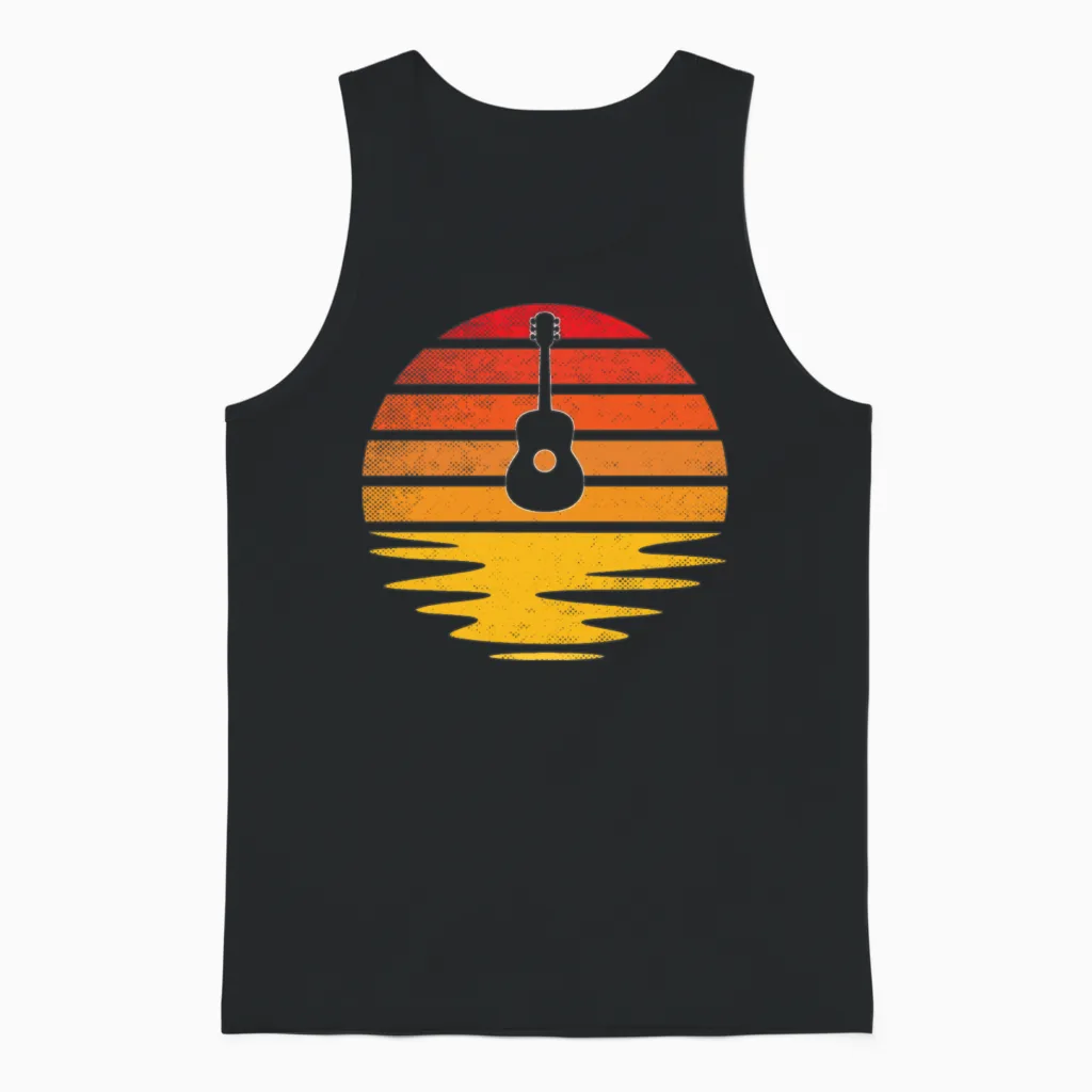 Guitar Retro Unisex Tank Top in Black