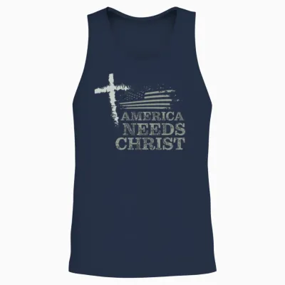 America Needs Christ Unisex Tank Top - Navy
