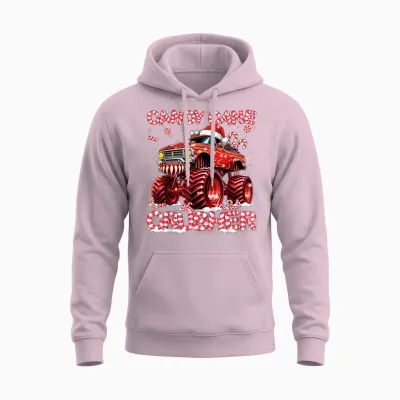Candy Cane Crusher Red Monster Truck Christmas Xmas Boy Unisex Hoodie - Light Pink
