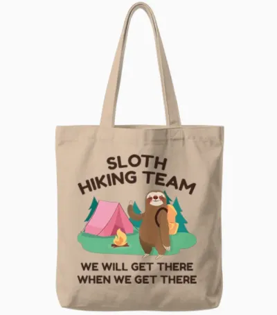 Sloth Hiking Team Tote Bags - Natural