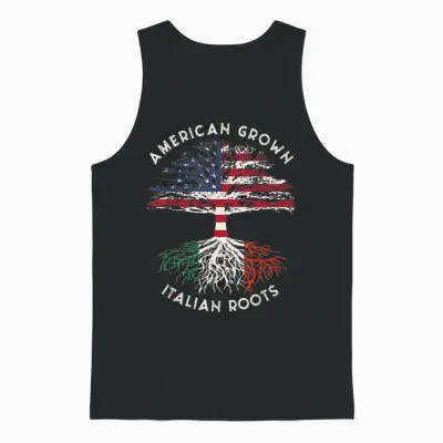 American Grown Italian Roots Family Tree Italy Flag Italian Unisex Tank Top - Black