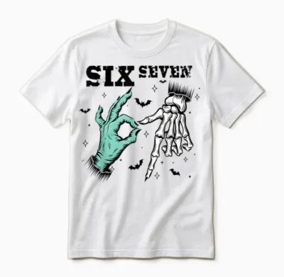 Funny 67 Meme Spooky Skeleton Six Seven Gen Alpha Slang Unisex T-Shirt - White