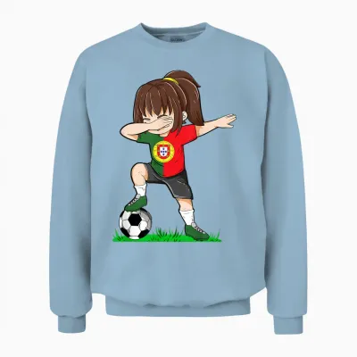 Fußball Portugal Trikot Shirt Portugiesische Flagge Fußball Mädchen Unisex Sweatshirt - Light Blue