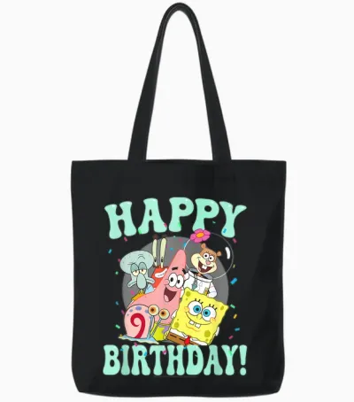 Spongebob Squarepants Happy Birthday Sandy Patrick Squidward Tote Bags - Black