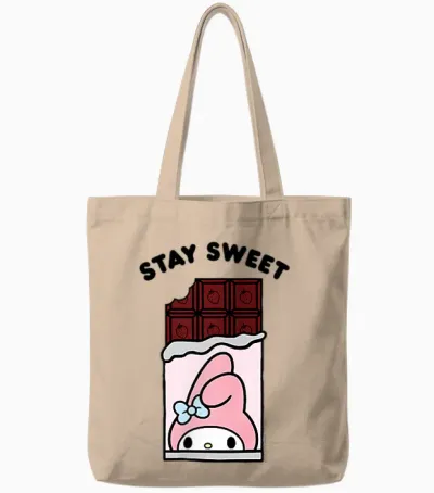 My Melody Stay Sweet Chocolate Bar Tote Bags - Natural