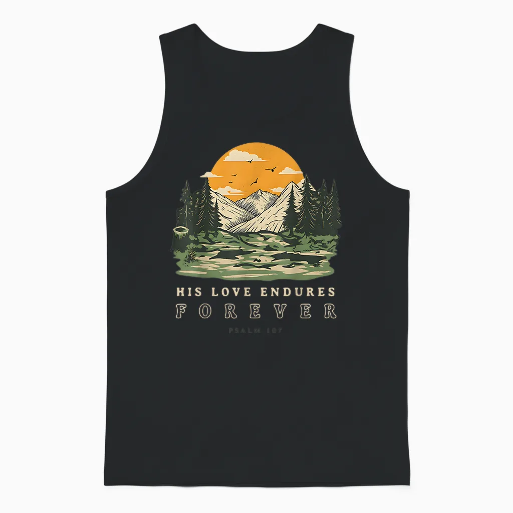 His Love Endures Forever Psaume 136 Verset Biblique Chrétien Unisex Tank Top in Black
