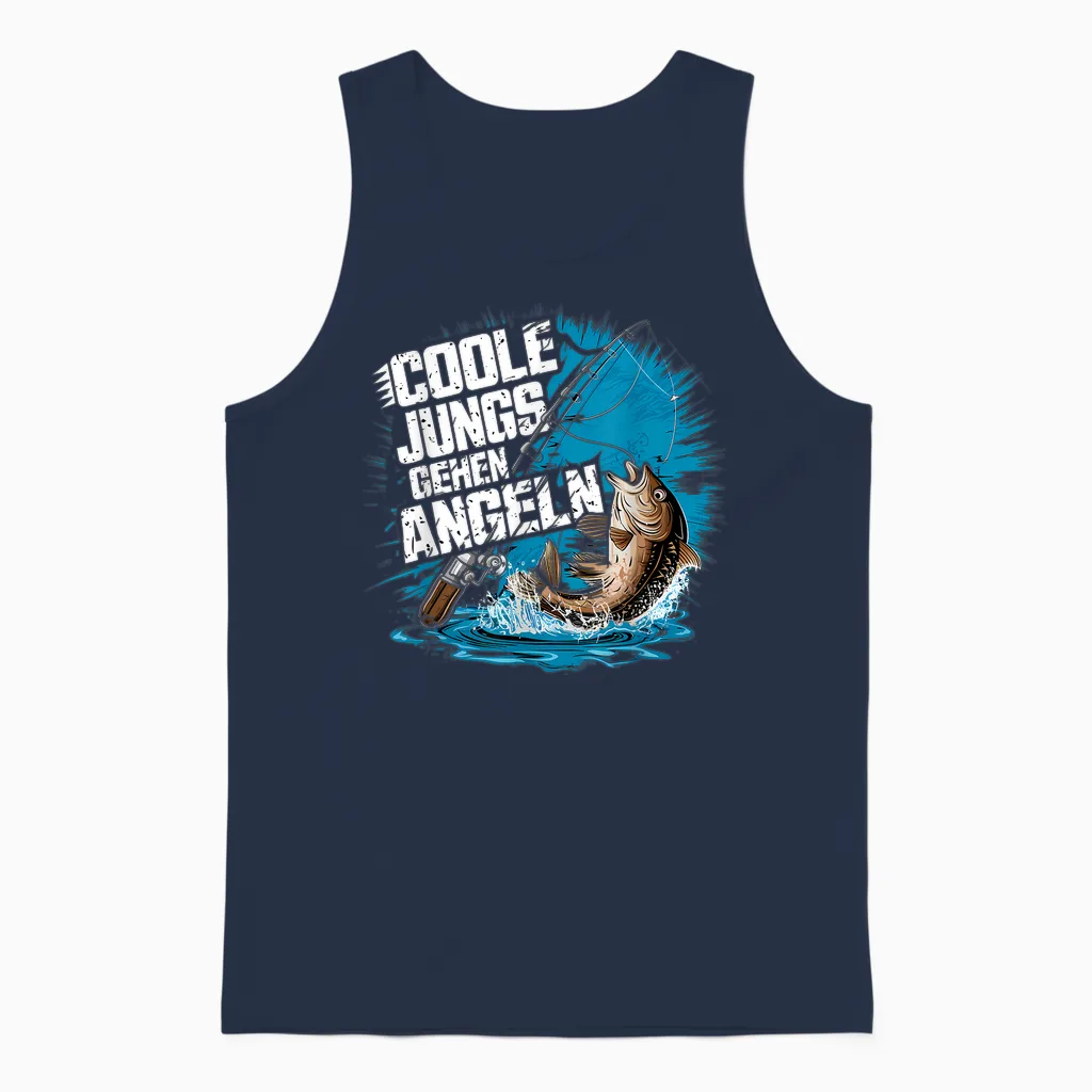 Cool Boys Walking Angeln Fisch Fangen Angler Fishing T-Shirt, Black Unisex Tank Top in Navy