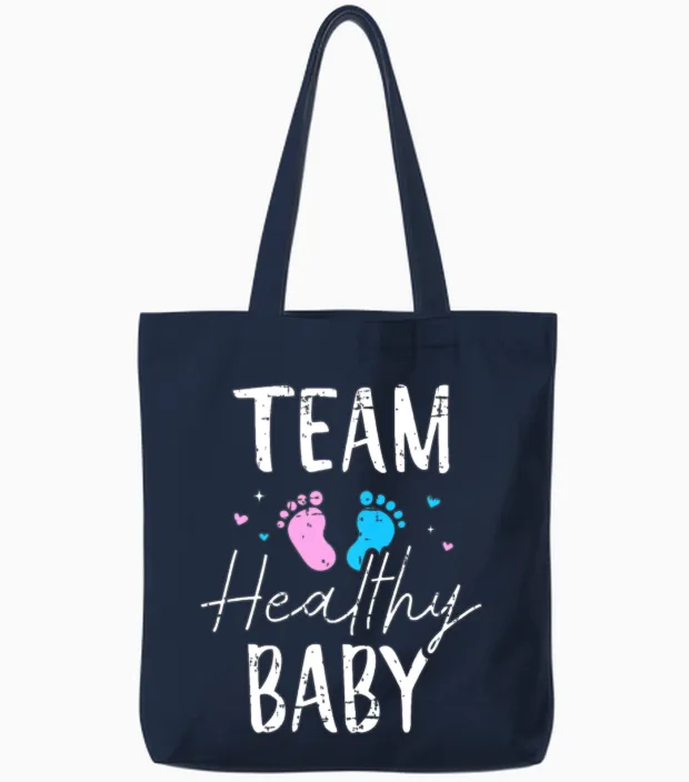Funny Gender Reveal Team Healthy Baby Party Suppli Tote Bags in Navy