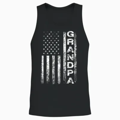 Grandpa Vintage American Flag Father's Day 4th of July Papa Unisex Tank Top - Black