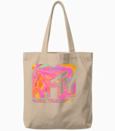 Mademark X Mtv - Womens the Official Mtv Logo in 70s and 80s Party Hippie Style Tote Bags - Natural