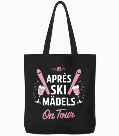 Après Ski Girls on Tour Skier Party T-Shirt, Black Tote Bags - Black