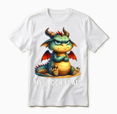 T-Shirt with German Text "mir Aber Egal Drachen" [german Language], Black, S Unisex T-Shirt - White