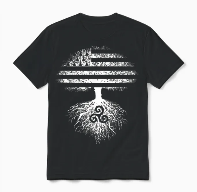 Tree Flag Emblems Brittany Gwenn Ha Triskèle Breton Unisex T-Shirt in Black