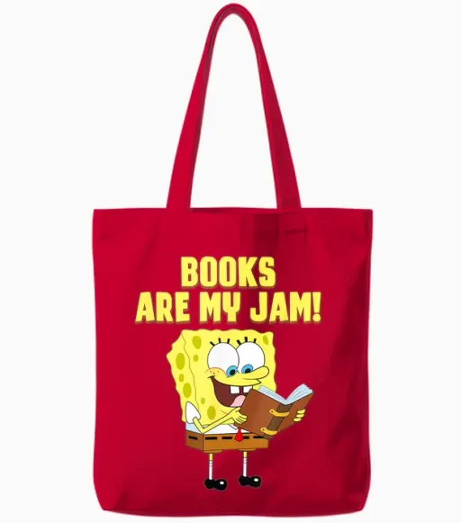 Mademark X Spongebob Squarepants - Spongebob Loves Reading - Books Are My Jam Tote Bags - Red