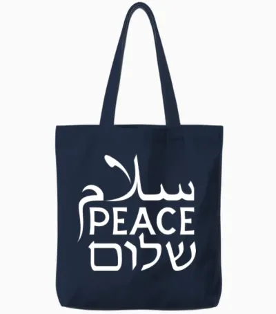 Salaam Peace Shalom Arabic English Hebrew Tote Bags - Navy