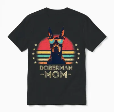 Doberman with Sunglasses Retro Unisex T-Shirt - Black