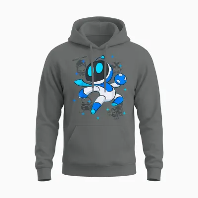 Astrobot Playstation's Astro Bot Fighting Enemies in Space Unisex Hoodie - Graphite Heather
