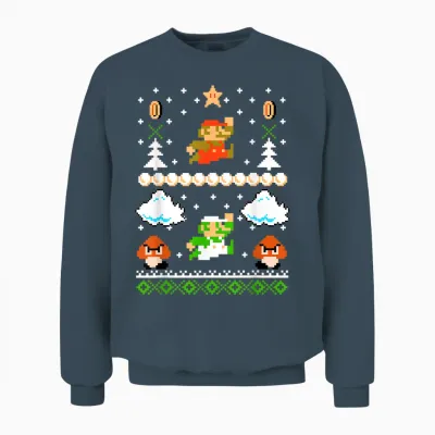 Super Mario Mario Goomba Ugly Christmas Unisex Sweatshirt - Dark Heather
