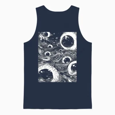 Creepy Horror Eyeballs | Grunge Edgy Weirdcore Aesthetic Unisex Tank Top - Navy