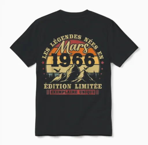 Vintage March 1966 Retro Birthday 60 Years Men Women Unisex T-Shirt - Black