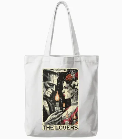 Halloween the Lovers Tarot Card Frankenstein Bride Men Women Tote Bags - White