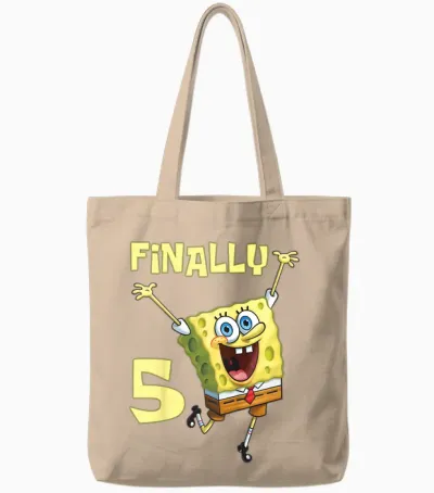Mademark X Spongebob Squarepants - Kids Original Spongebob Square Pants - 5th Birthday. Finally 5. Tote Bags - Natural