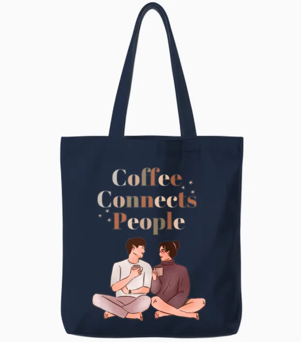 Coffee Connects People on Valentines Day Tote Bags in Navy