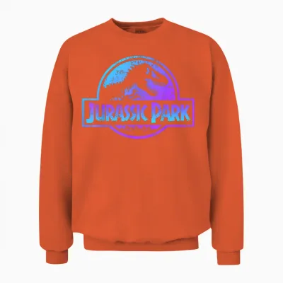 Jurassic Park Blue & Purple Fossil Logo Graphic Short Sleeve Unisex Sweatshirt - Orange