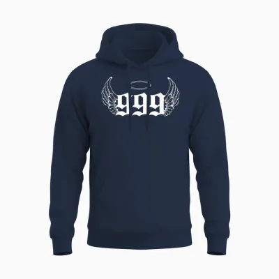 Urban Empyre 999 Angel Number T-Shirt - Unisex Adults, Black, Small, Short Sleeve, Modern, Astrology Theme with '999 Angel Number' Letter Print Unisex Hoodie - Navy