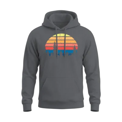 Retro Vintage Pine Trees Unisex Hoodie - Charcoal