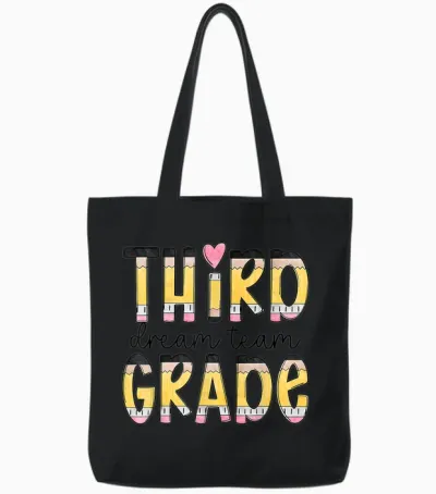 Third Grade Dream Team Back to School 3rd Grade Teacher Tote Bags - Black