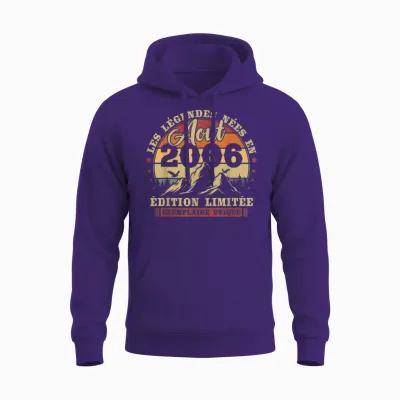 Vintage Août 2006 Cadeau Anniversaire 20 Ans Garçons Filles Unisex Hoodie - Purple