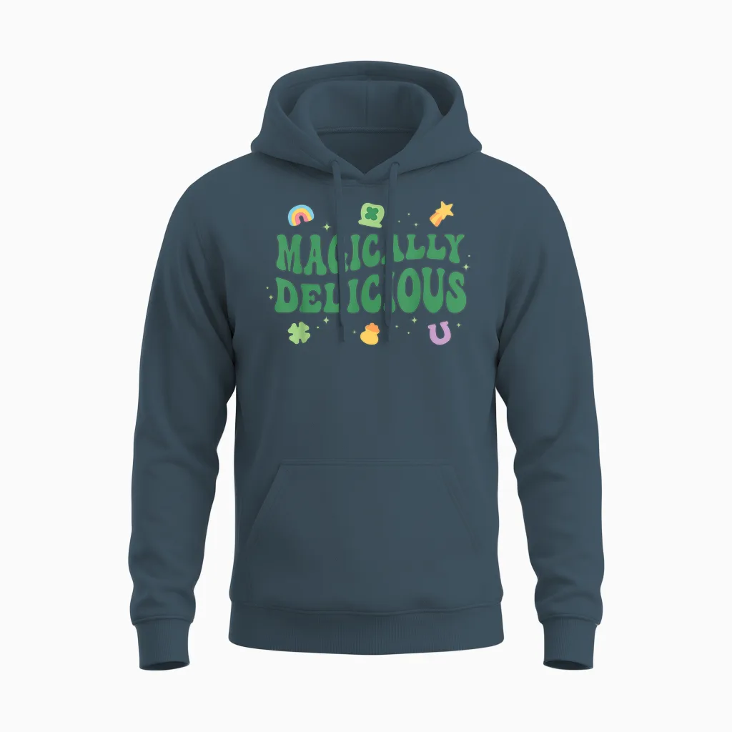 Magically Delicious Lucky Charms Groovy St Patricks Day Unisex Hoodie in Dark Heather