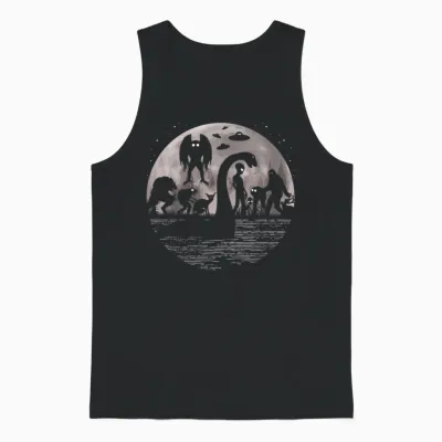 Bigfoot Loch Ness Monster Mothman and Aliens! Funny Cryptid Unisex Tank Top - Black